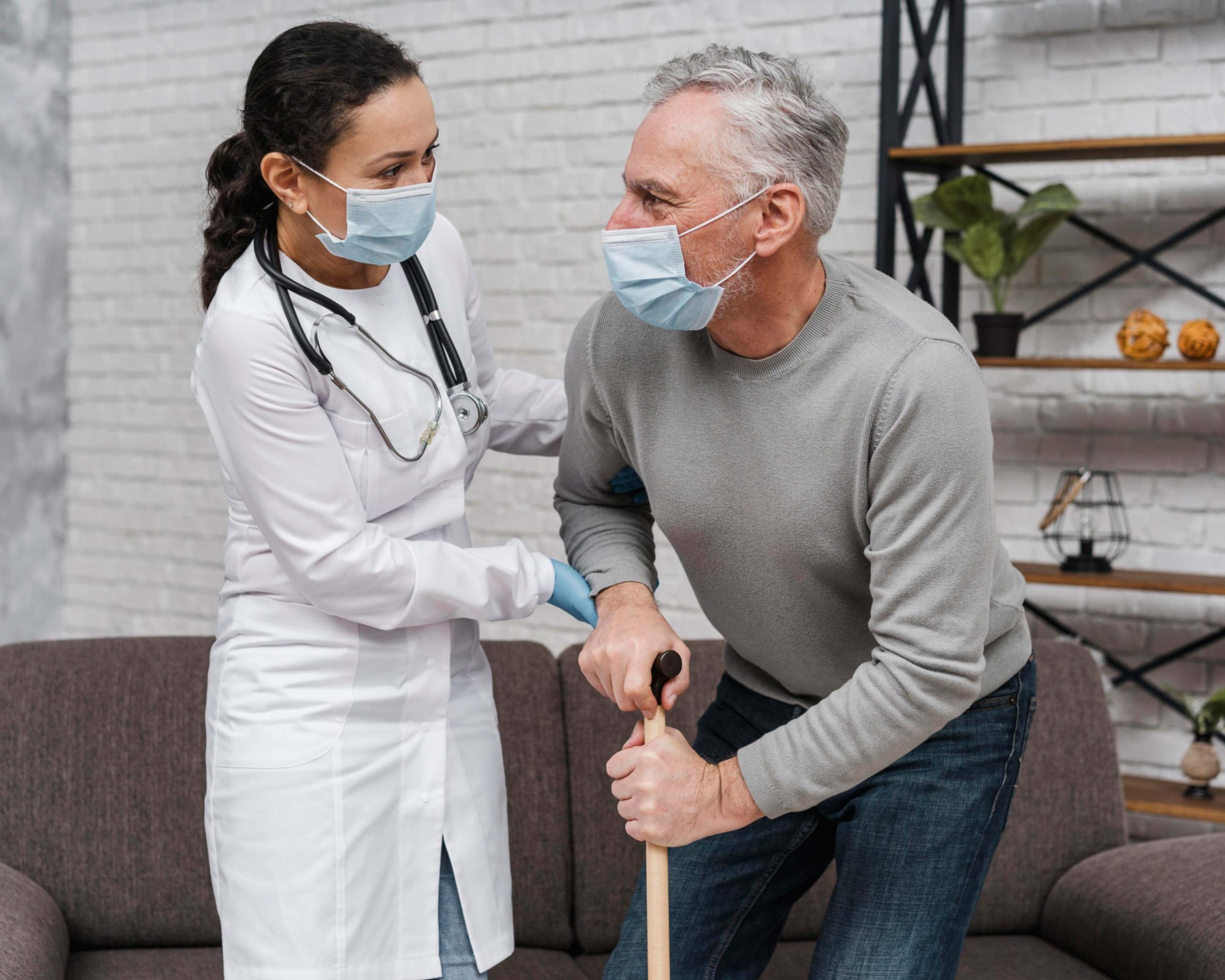 Registered Nurse completing clinical assessment for recuperative care patient in Perris, CA
